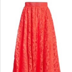 Alice + Olivia Neon Coral Midi Skirt with Pockets